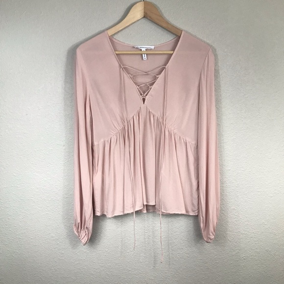 BCBGeneration Lace Up Blouse in Rose Smoke - Picture 4 of 9